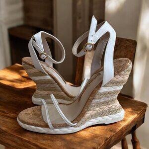 SOPHIA WEBSTER White Leather Espadrilles Wedges Size 37.5 / 7.5